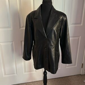 Vtg Golden Crown black leather button up front blazer jacket sz L